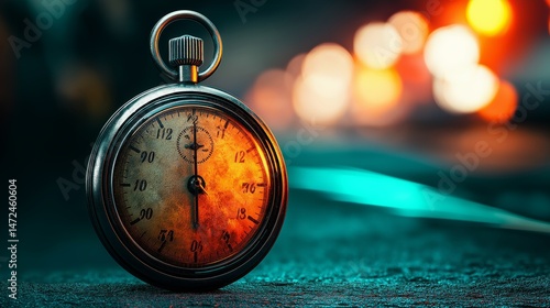 Vintage Stopwatch: Time is fleeting, captured in the warm glow of a vintage stopwatch. Its aged patina speaks volumes, a reminder of time's relentless march.