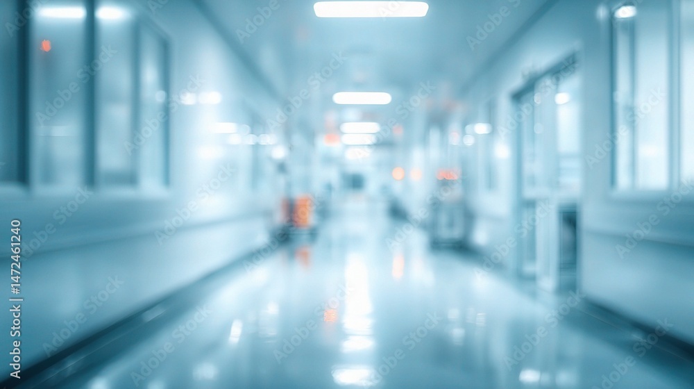 Fototapeta premium Blurry Abstract Hospital Corridor with White Interior Lighting