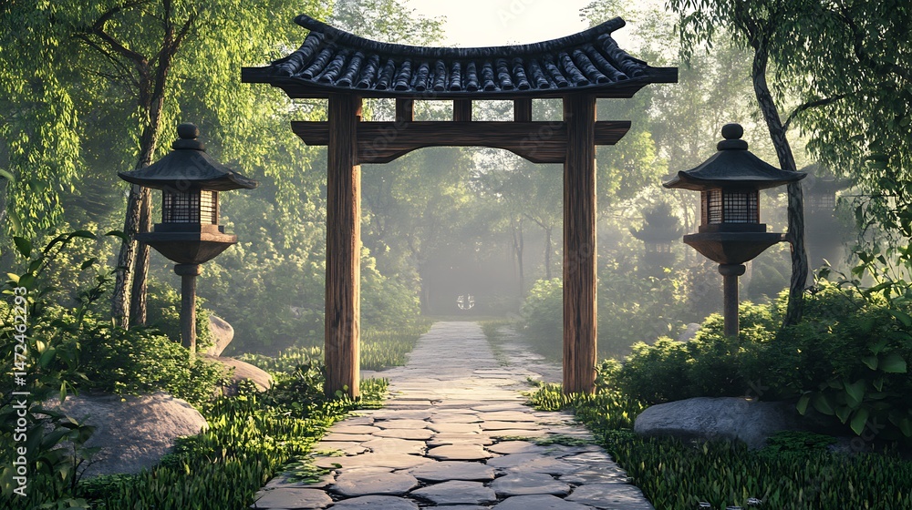 Obraz premium Tranquil asian garden pathway