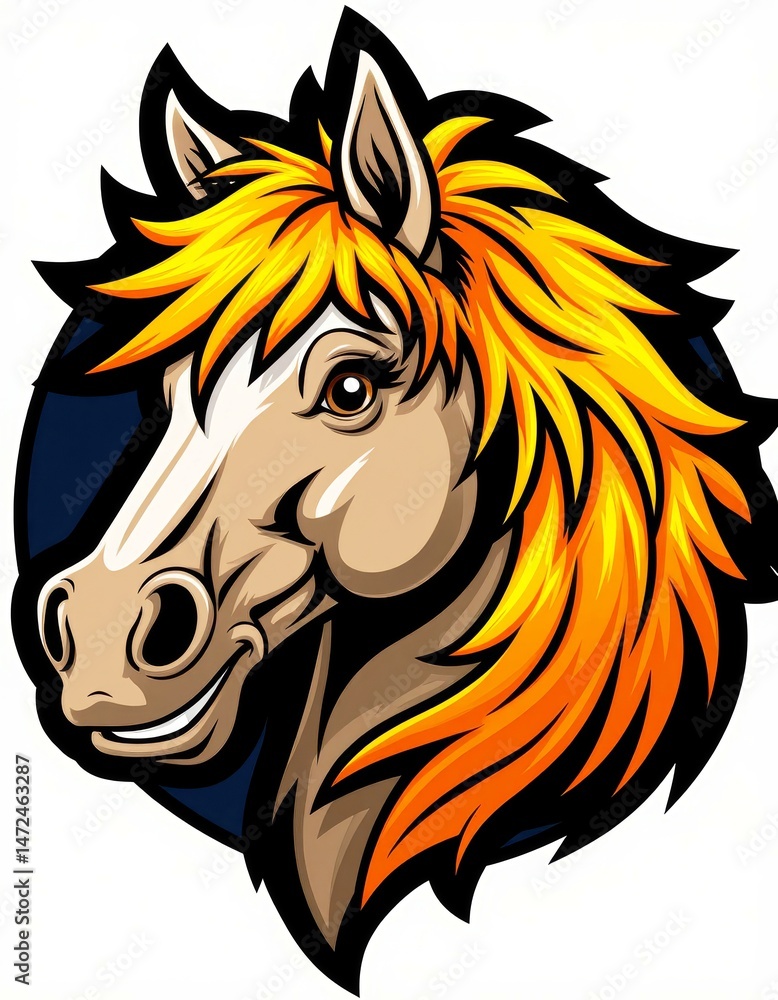 custom made wallpaper toronto digitalCartoon horse with vibrant orange mane against a dark background