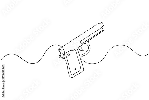 Minimalist gun one line drawing  isolated vector outline illustration
