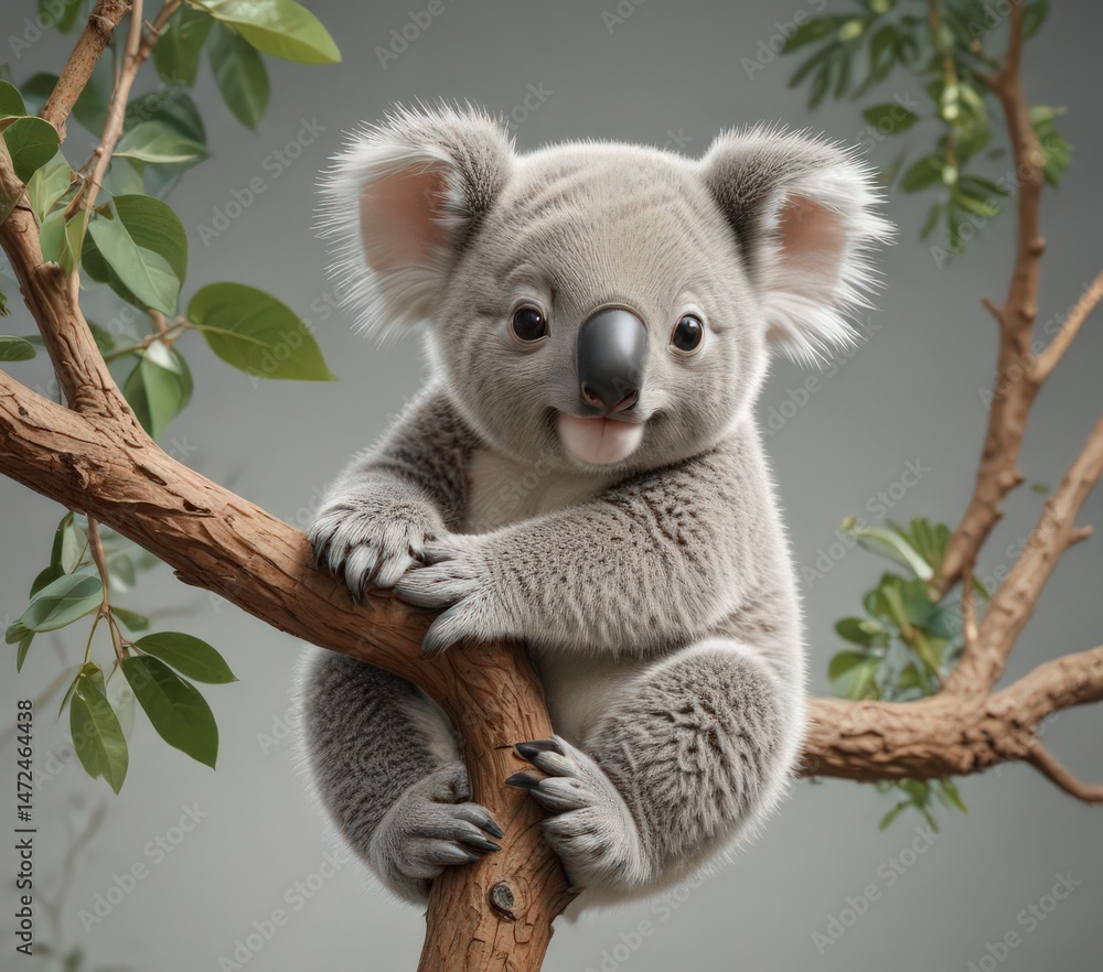 Fototapeta premium Sweet koala infant clinging to a branch, repeating vector artwork , cute koala, tree