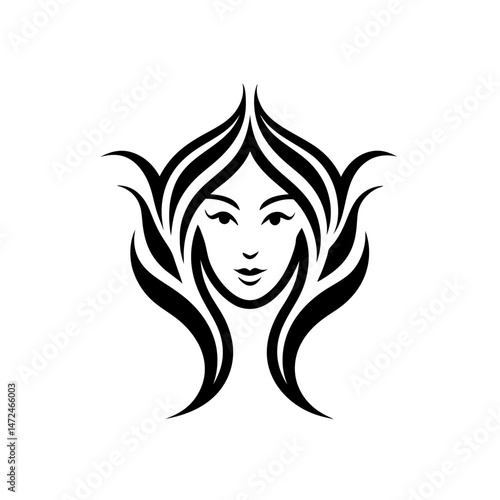 girl with long hair vector line art silhouette
