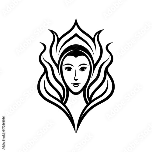 girl with long hair vector line art silhouette