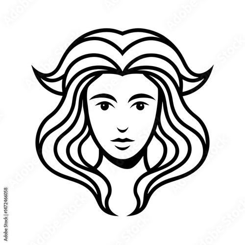 girl with long hair vector line art silhouette