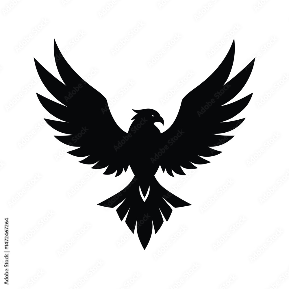 Fototapeta premium Flying eagle with extended wings detailed silhouette vector image on white background