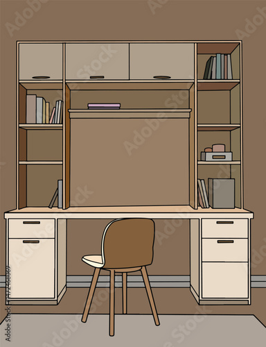 Living room graphic home interior colorful illustration vector. Interior design with modern living room in sketch line on white background, vector, illustration.