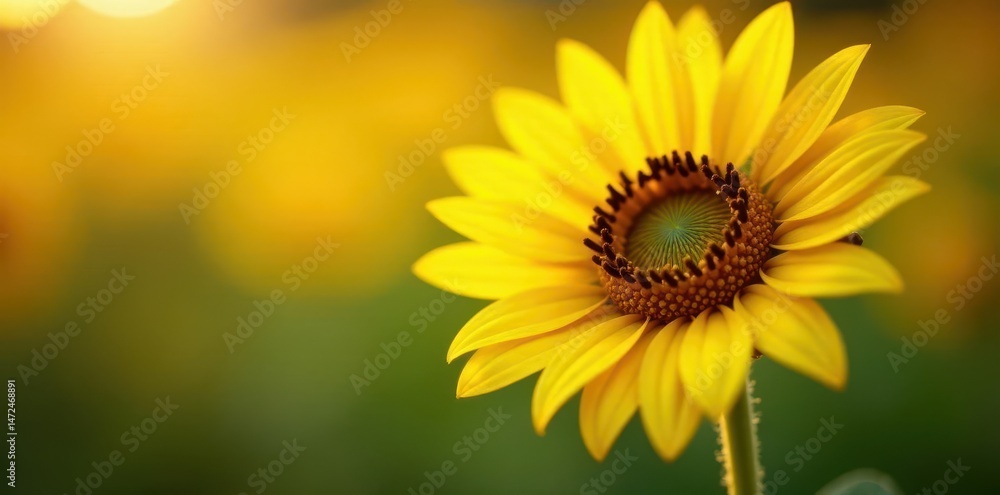 Obraz premium Close-up of a single sunflower, artistic focus, yellow hues , bloom, summer, beautiful
