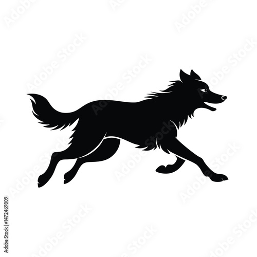 Running border collie active herding dog silhouette vector image on white background
