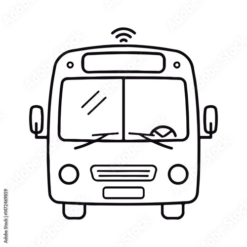 Bus with Wi-Fi Signal Symbol. Smart Bus with Wireless Connection. 
