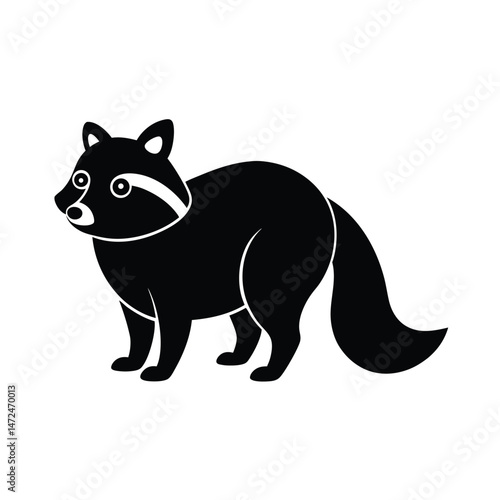 Raccoon dog Asian canid with masked face silhouette vector image on white background