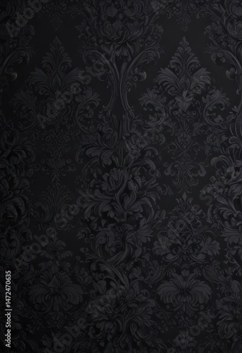 Intricate black gothic damask wallpaper, seamless floral vines , gothic, design, background