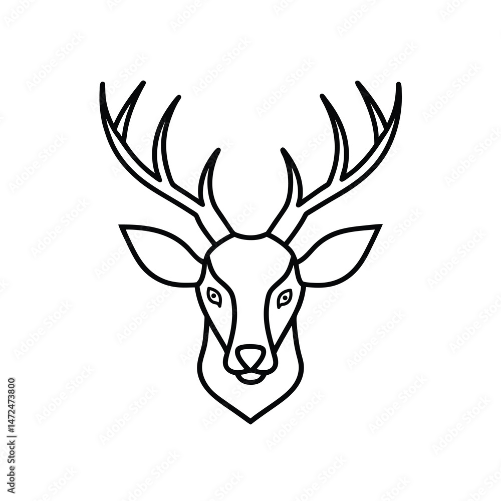 Fototapeta premium Stag Head Front View Outline