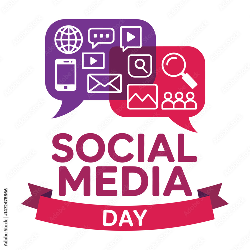 Fototapeta premium Flat Design Social Media Day Vector Illustration.