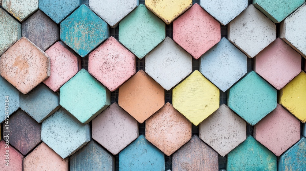 Fototapeta premium Colorful Hexagonal Wooden Tiles Arranged in Geometric Pattern