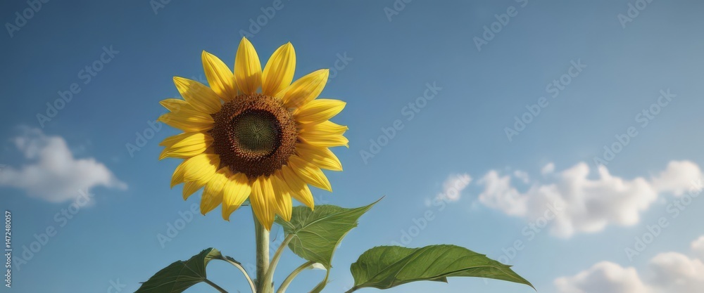 Single sunflower bright yellow against blue summer sky , image, sunflower Single sunflower bright yellow against blue summer sky , image, sunflower