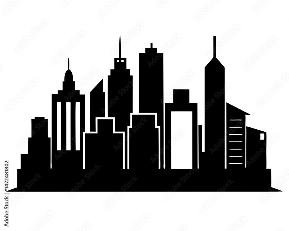 Obraz premium Vector city silhouette in a flat style. Modern urban landscape. vector illustration