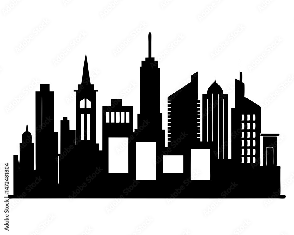 Naklejka premium Vector city silhouette in a flat style. Modern urban landscape. vector illustration