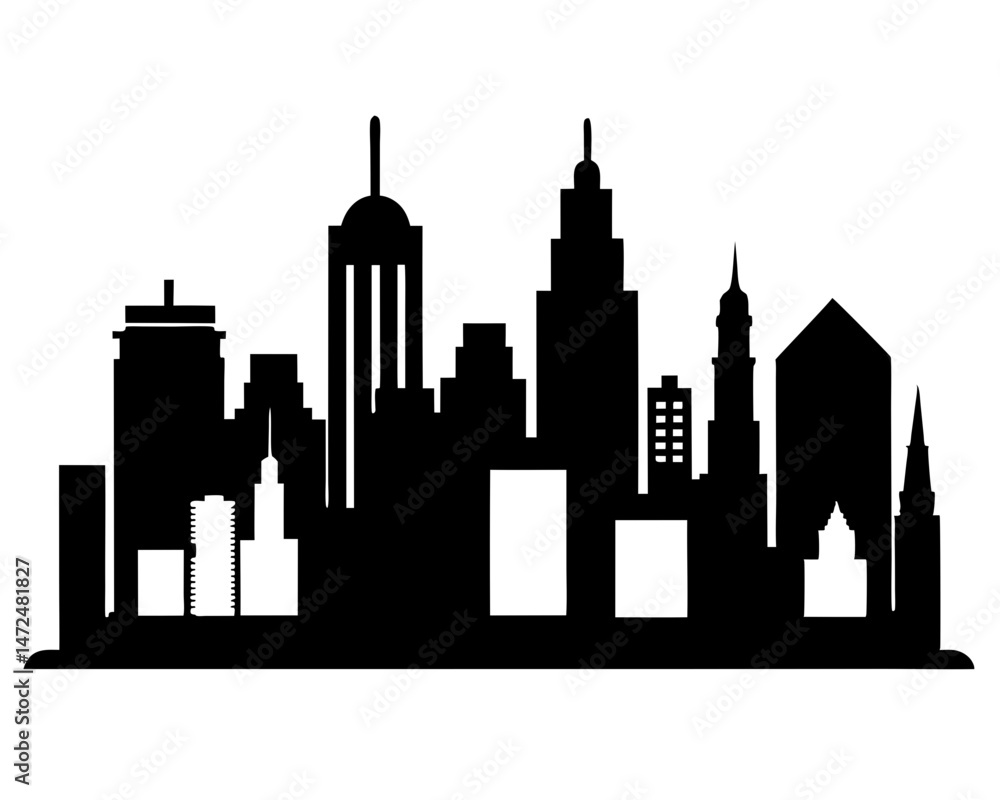 Obraz premium Vector city silhouette in a flat style. Modern urban landscape. vector illustration