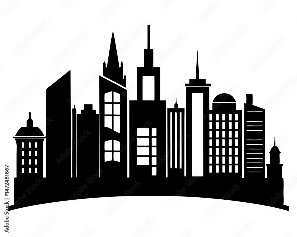 Fototapeta premium Vector city silhouette in a flat style. Modern urban landscape. vector illustration