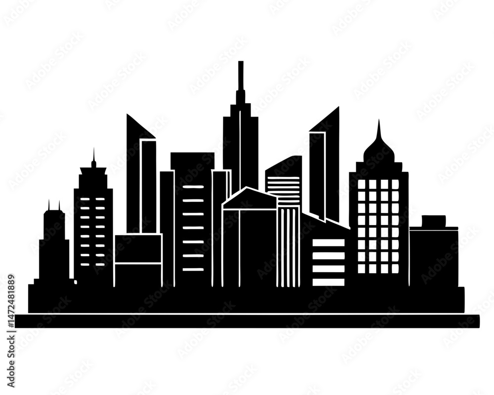Obraz premium Vector city silhouette in a flat style. Modern urban landscape. vector illustration