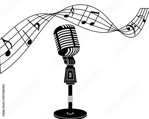 microphone and music notes