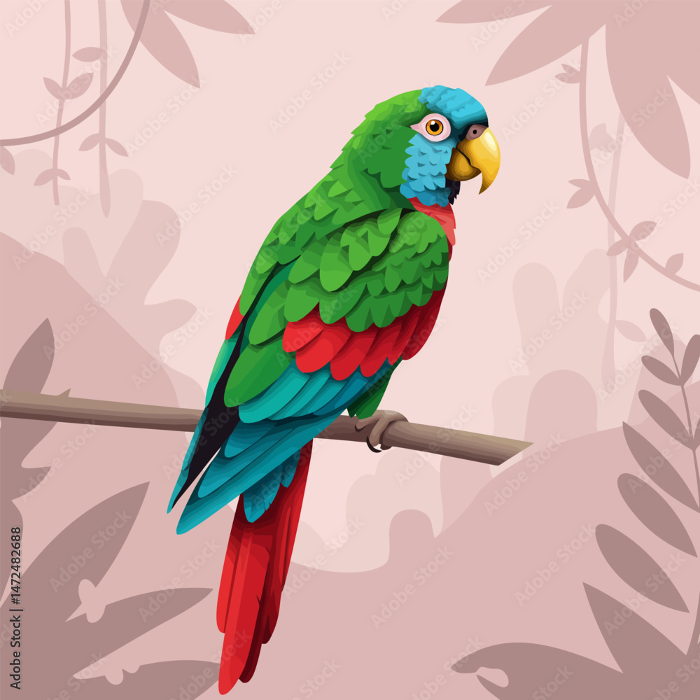 Fototapeta premium Vibrant Parrot Sitting on a Branch in a Tropical Setting