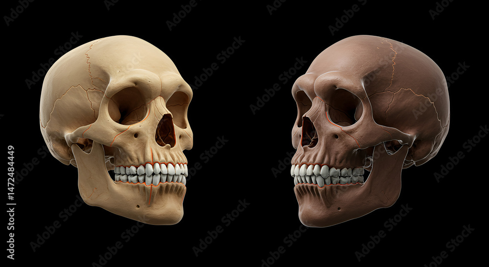 Fototapeta premium Neanderthal vs Homo Sapiens Skull Structures