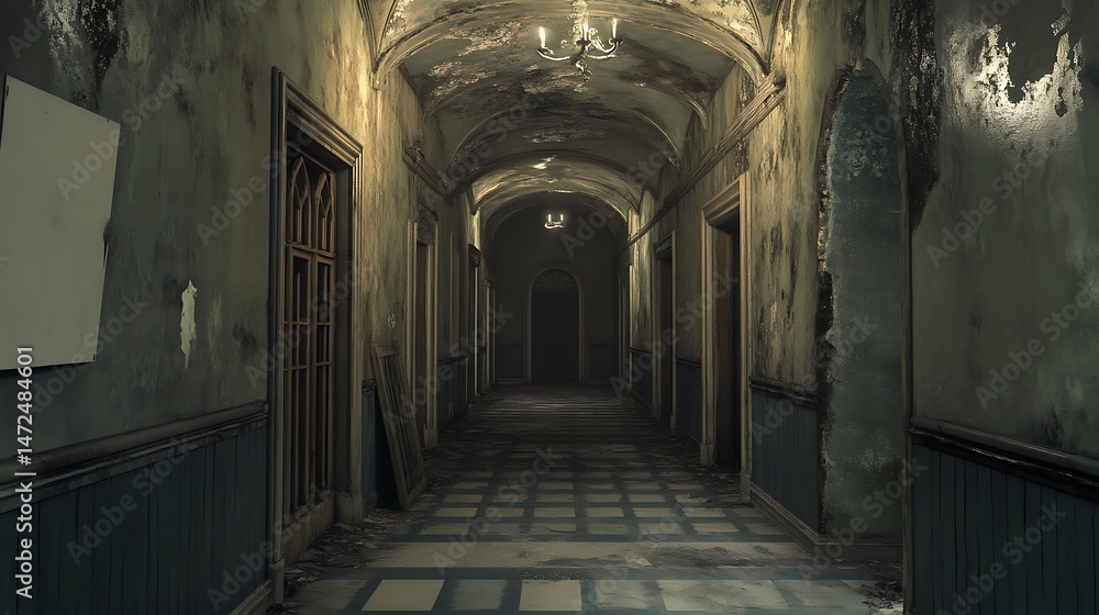 Obraz premium Abandoned hallway in old building