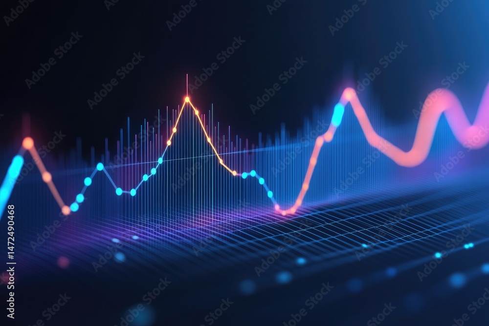 Abstract financial chart showing a dynamic rise and fall of data points Abstract financial chart showing a dynamic rise and fall of data points
