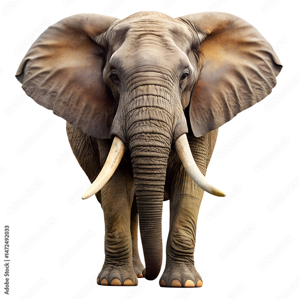 Obraz premium front view of elephant isolated on white background. Transparent PNG file available with high quality.