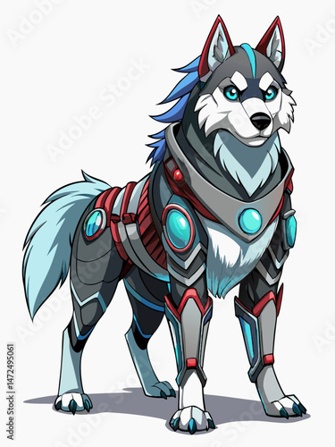 Cyborg Siberian Husky , full body ,ultrahd ,white background