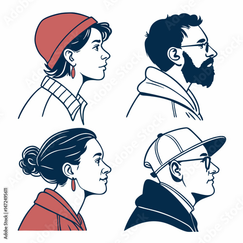 Set of diverse profiles showcasing individuality in urban fashion, representing different lifestyles and cultures