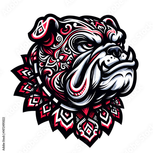 Wallpaper Mural Traditional Red Batik-Inspired Angry Bulldog Vector Logo Featuring Spiked Necklace and Right-Facing Growl Torontodigital.ca