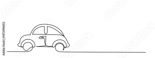 continuous line art of a car driving on a flat road. vectors illustration