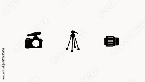 Minimalist camera and microphone icons on light background, photography concept