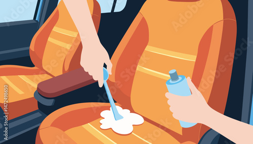 Cleaning car leather seats with conditioner, maintenance care