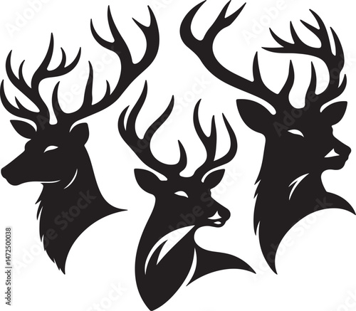 Silhouette deer heads illustration