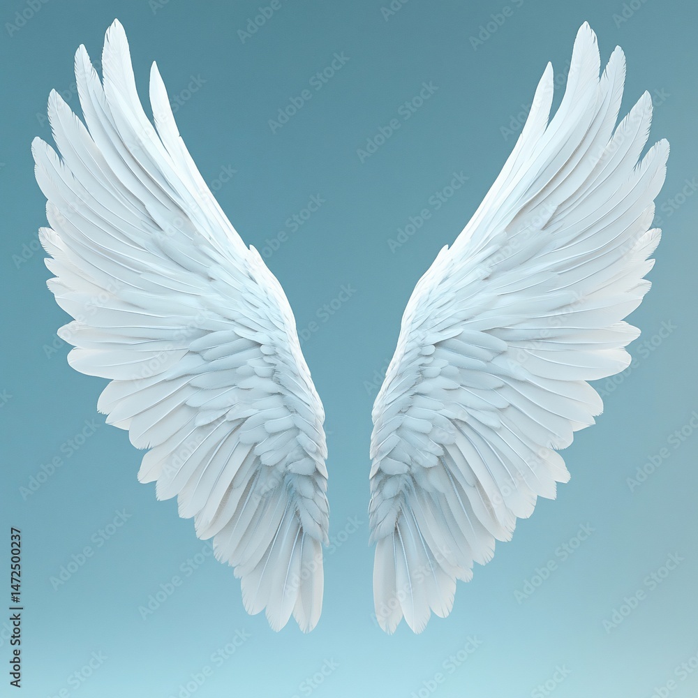 Obraz premium Pair of elegant white wings against a soft, light blue background