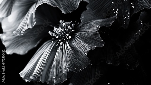 Black and White Close-up of Elegant Floral Petals with Details