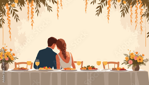 Couple embracing joyfully at wedding reception, celebrating love