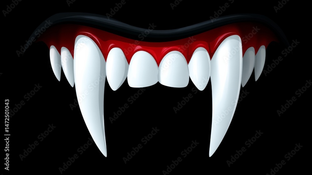 Fototapeta premium Realistic vampire fangs with sharp edges and blood accents