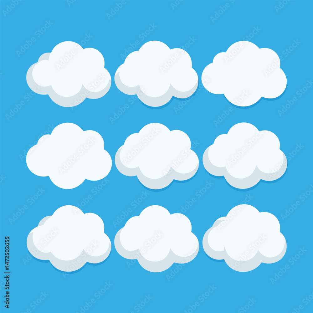 Cartoon Clouds Vector Illustration In Blue Sky Background Cartoon Clouds Vector Illustration In Blue Sky Background