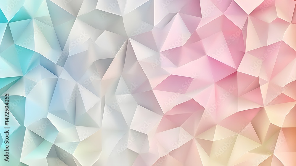 Obraz premium Digital illustration of a gradient geometric pattern with overlapping triangles in pastel shades.