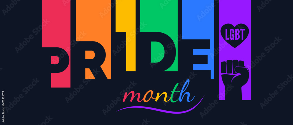 Εκτύπωση καμβά lgbt pride month banner design with colorful stripes fist vector illustration