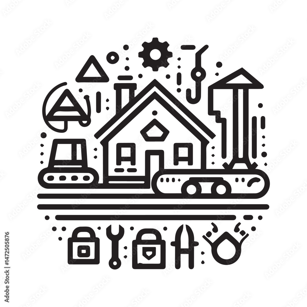 Naklejka premium black and white editable construction logo vector