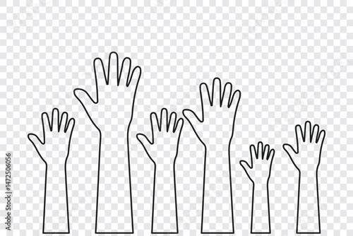 Human hands raised in air icon in trendy flat style. Voting symbol for your web site design, logo, app, UI Vector EPS 10.