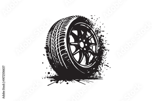simple and unobtrusive Car tire grunge texture vector silhouette illustration isolated in white background