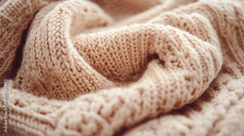Cozy Beige Knit Fabric with Intricate Textures and Patterns