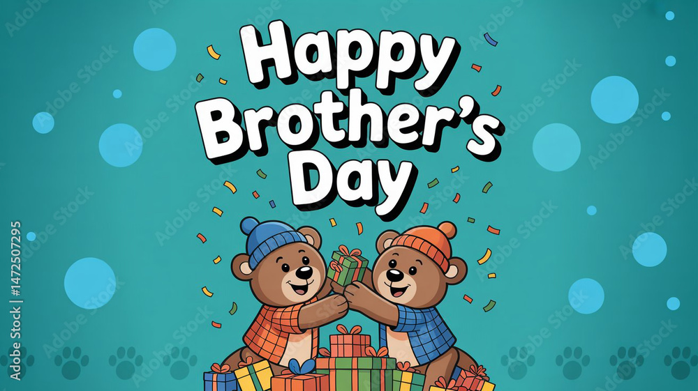 Fototapeta premium Happy Brother s Day Cute Bear Siblings Exchange Gifts Celebration Cartoon Illustration